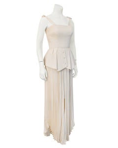Andre Laug Off-White Silk Peplum Gown Circa 1980s