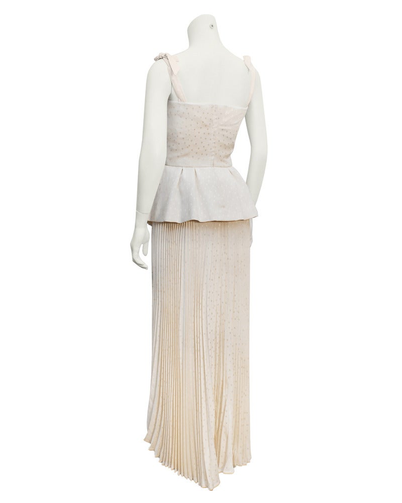 Beige Andre Laug Off-White Silk Peplum Gown Circa 1980s For Sale
