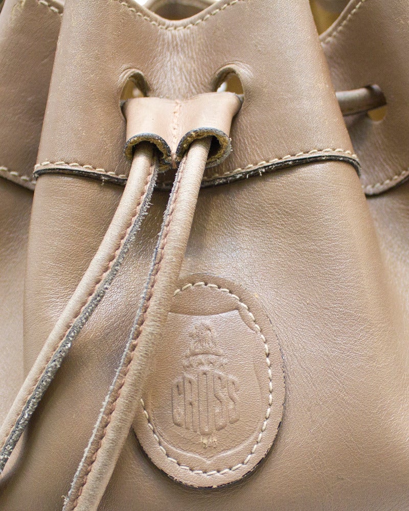 Brown 1980s Mark Cross Taupe Leather Drawstring Bag For Sale