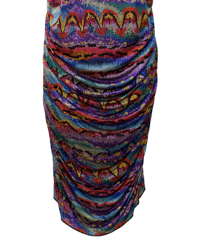 Early 1980s Missoni Multi-Colored Printed Ruched Dress In Excellent Condition For Sale In Toronto, Ontario