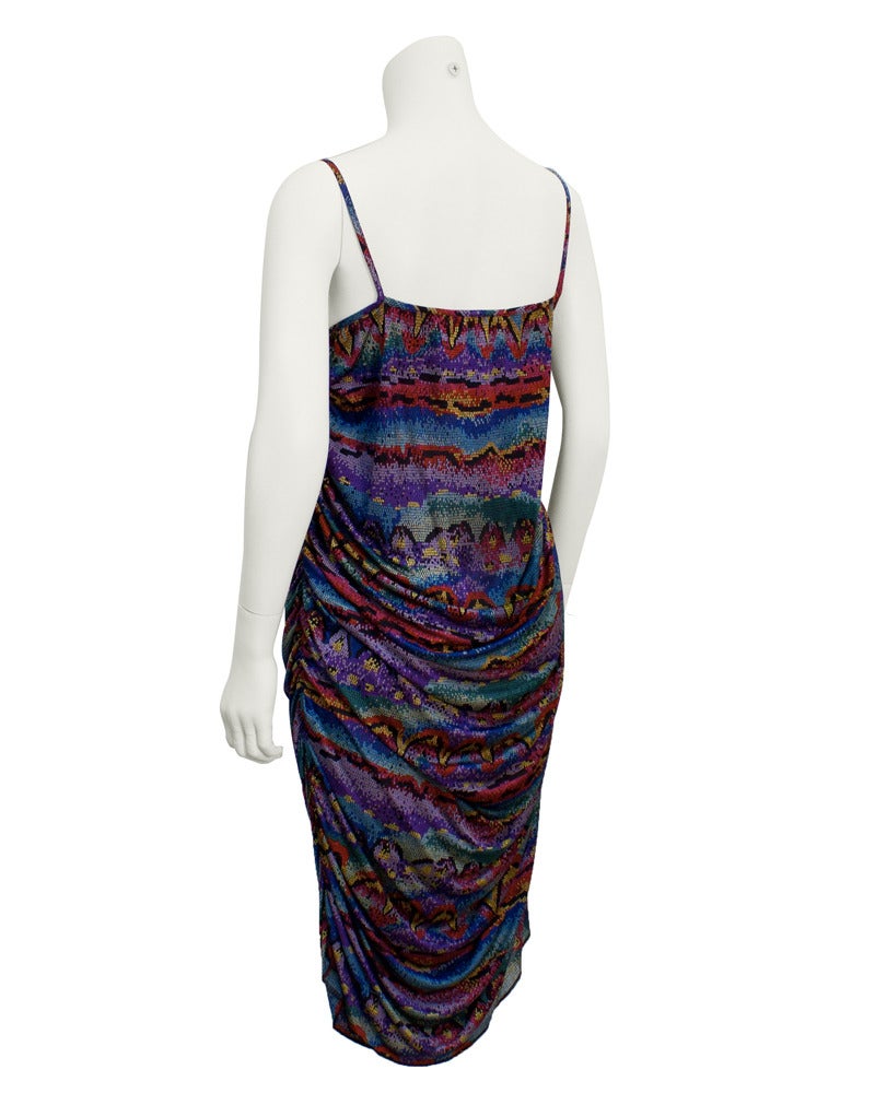 Black Early 1980s Missoni Multi-Colored Printed Ruched Dress For Sale