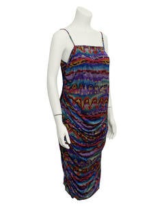 Robe froncée à imprimé multicolore Missoni, début des années 1980
