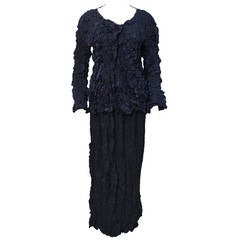 1990s Issey Miyake Dark Navy Crinkled Ensemble