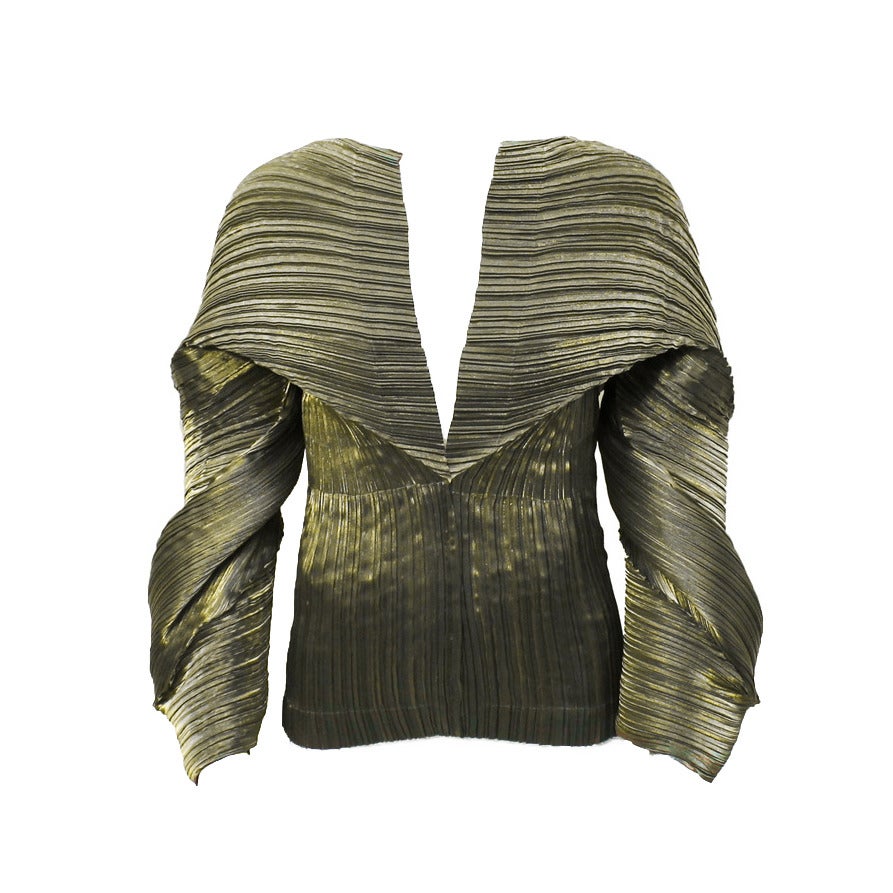 1990s Issey Miyake Olive Micro Pleated Top