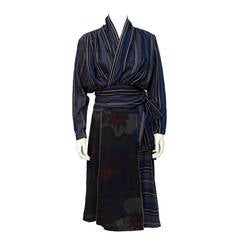 1970s Kenzo Blue Wool Kimono Style Ensemble