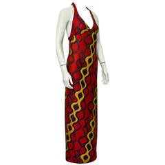 1970s Scaasi Red and Gold Lurex Gown