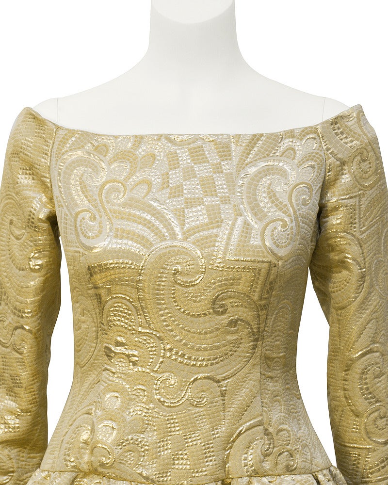 1980s Arnold Scaasi Gold Brocade Gown 1