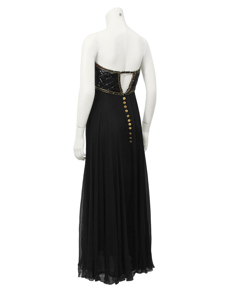 Chanel Black Strapless Sequin & Chiffon Gown Circa 1990 In Excellent Condition In Toronto, Ontario