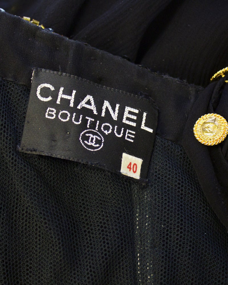 Chanel Black Strapless Sequin & Chiffon Gown Circa 1990 1