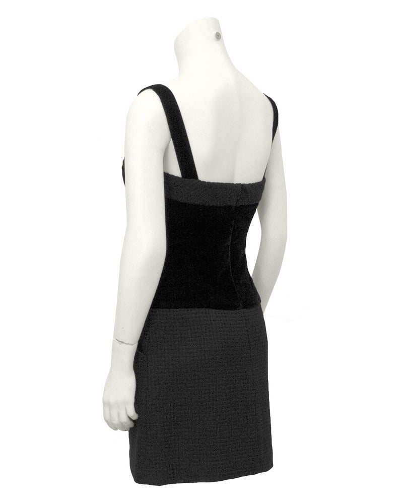 Chanel Black Dress with Velvet Bodice & Boucle Skirt Circa 1990 In Excellent Condition In Toronto, Ontario