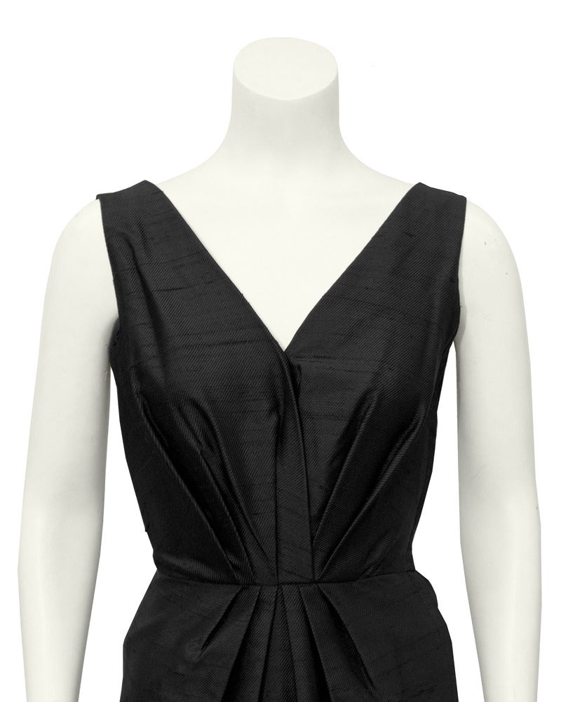 Frederick Starke Black Raw Silk Dinner Dress Circa 1960 In Excellent Condition In Toronto, Ontario