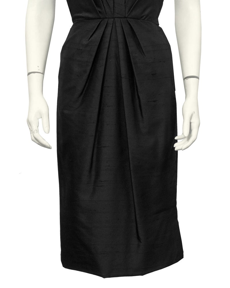 Women's Frederick Starke Black Raw Silk Dinner Dress Circa 1960