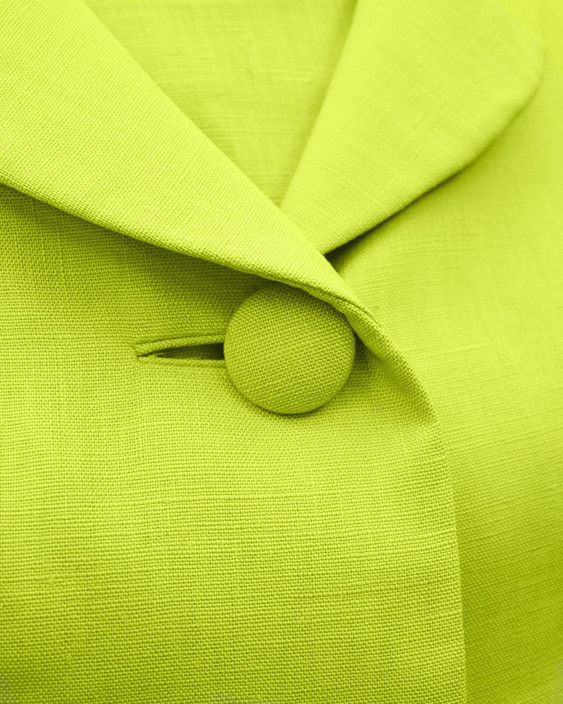 Yellow Christian Dior Chartreuse Green Linen 3 Piece Suit Circa 1970's