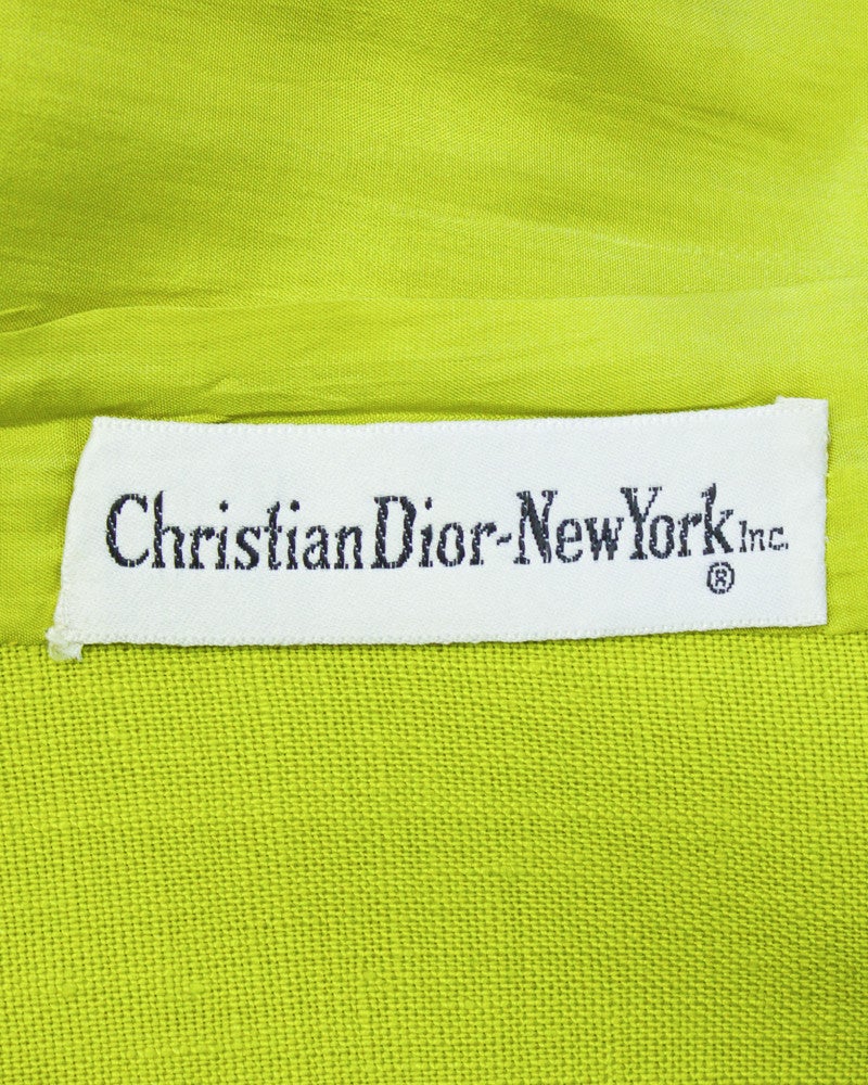 Christian Dior Chartreuse Green Linen 3 Piece Suit Circa 1970's In Excellent Condition In Toronto, Ontario