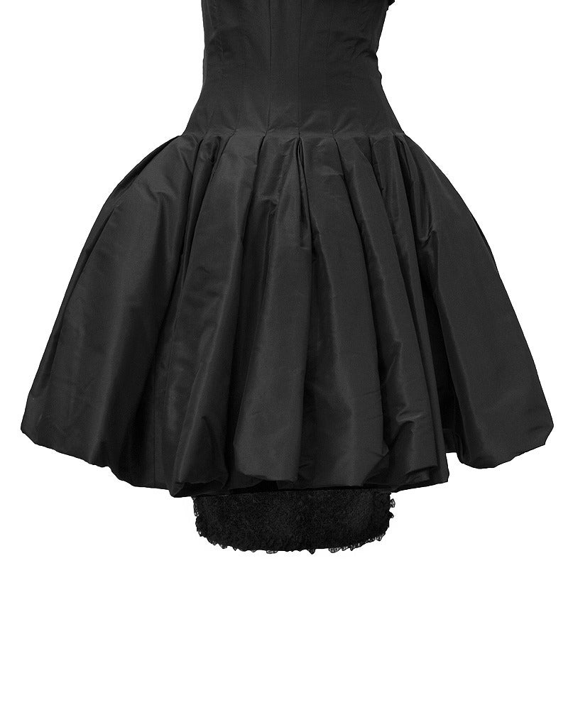 Mignon Black Silk Dress with Lace Bodice Circa 1960's In Excellent Condition For Sale In Toronto, Ontario