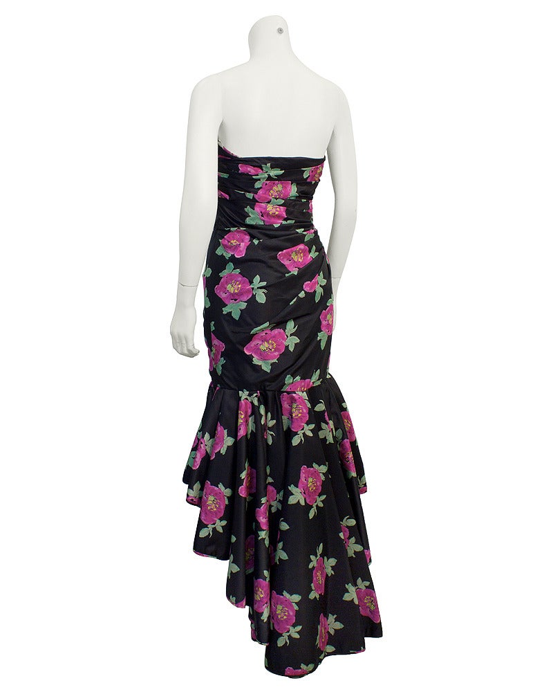 Ungaro Black Strapless Floral Gown Circa 1980's In Good Condition For Sale In Toronto, Ontario