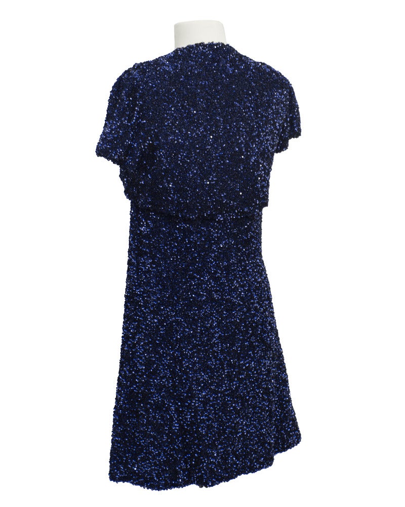 Marineblaues Pailletten-Minikleid von Jacques Griffe & Bolero, ca. 1960 (Schwarz) im Angebot