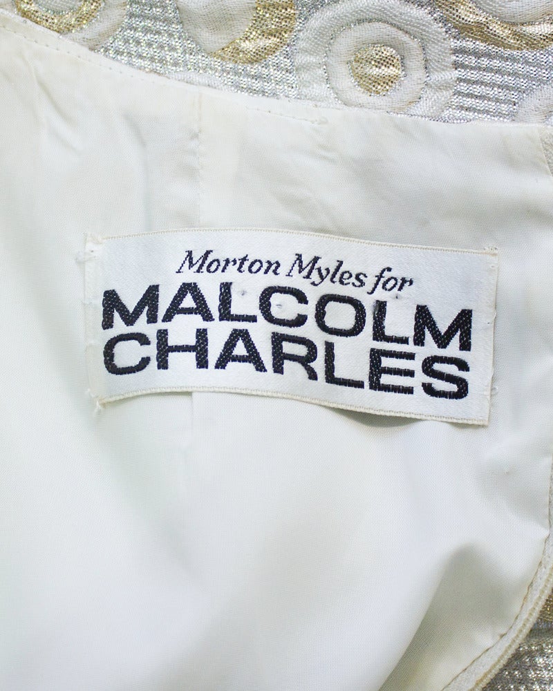 Malcolm Charles Silver Brocade Drop Waist Dress Circa 1970 2