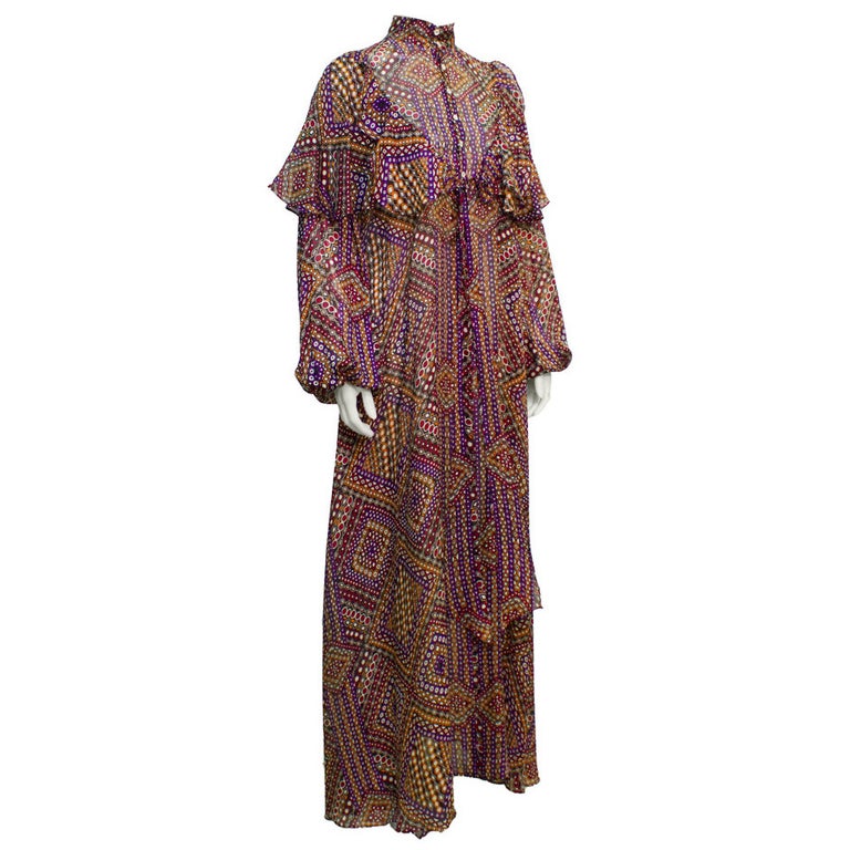 1960s Annacat Psychedelic Geo Print Maxi Dress at 1stDibs | geo print dress