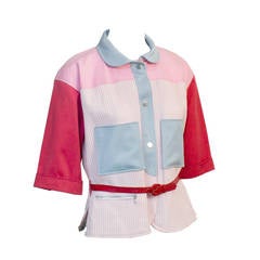 1970s Courreges Red, Pink & Blue Color Block Jacket