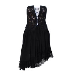 1980s Yves Saint Laurent YSL Rive Gauche Black Lace Corset & Chiffon Skirt