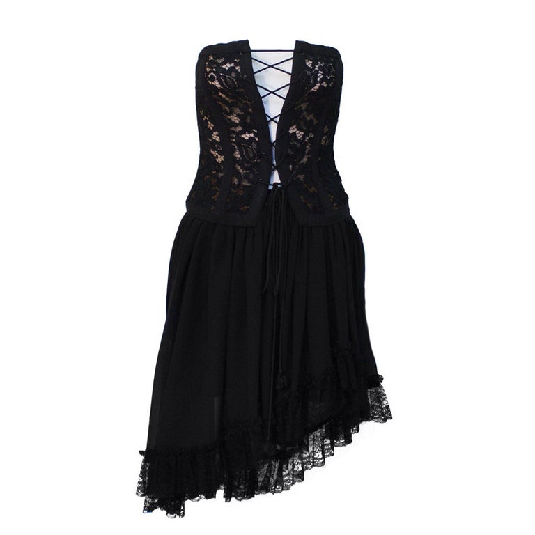 1980s Yves Saint Laurent YSL Rive Gauche Black Lace Corset and Chiffon Skirt For Sale at 1stDibs | 1980s corset, zimmermann black lace top, coral draped corset ruffle gathered dress 1980s Yves Saint Laurent YSL Rive Gauche Black Lace Corset and Chiffon Skirt For Sale at 1stDibs | 1980s corset, zimmermann black lace top, coral draped corset ruffle gathered dress