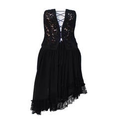 1980s Yves Saint Laurent YSL Rive Gauche Black Lace Corset & Chiffon Skirt 9