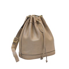 1980s Mark Cross Taupe Leather Drawstring Bag