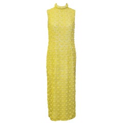 1960s Marty Modell Yellow Crochet & Beaded Evening Gown and Jacket