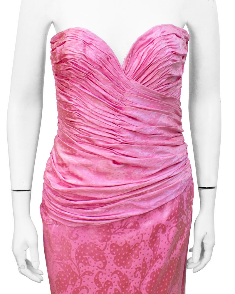 Vicky Tiel Pink Silk Jacquard Cocktail Dress circa 1980's In Excellent Condition In Toronto, Ontario