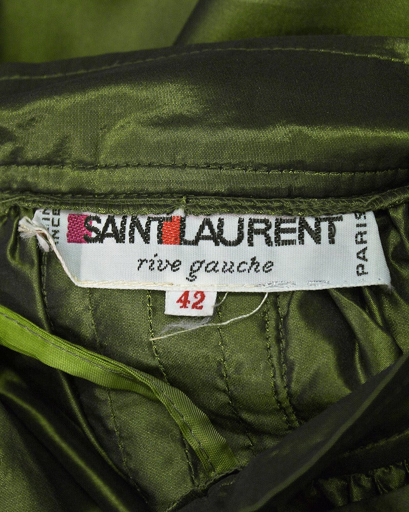 1980's Yves Saint Laurent YSL Black Velvet Top & Green Taffeta Skirt 1