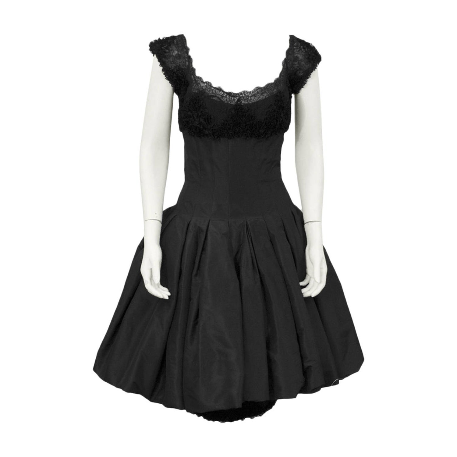 Mignon Black Silk Dress with Lace Bodice Circa 1960's For Sale at 1stDibs