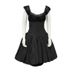 Retro Mignon Black Silk Dress with Lace Bodice Circa 1960's