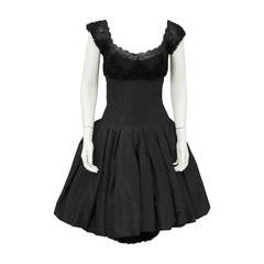 Mignon Black Silk Dress with Lace Bodice Circa 1960's 1