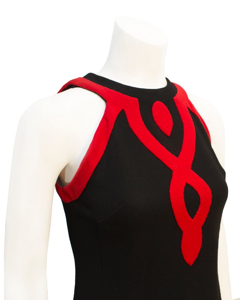 Women's 1960's Black & Red Wool Pierre Cardin Inspired Mod Gown