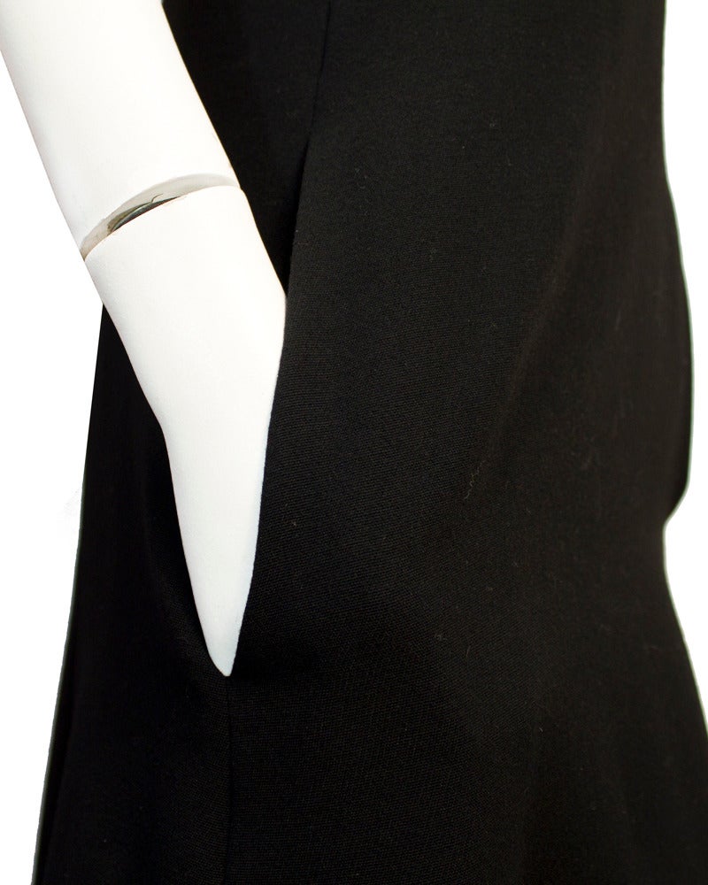 1960's Black & Red Wool Pierre Cardin Inspired Mod Gown In Excellent Condition In Toronto, Ontario