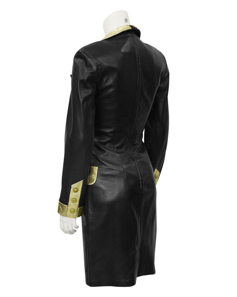 North Beach Leather Black & Gold Leather Dress Circa 1980's In Good Condition In Toronto, Ontario
