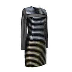 Galanos Metallic Stripe Dress with Sheer Panels Circa 1980's