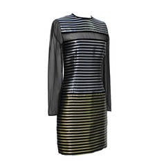 Galanos Metallic Stripe Dress with Sheer Panels Circa 1980's 6