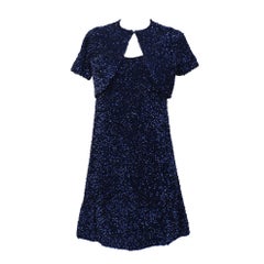 Retro Jacques Griffe Navy Blue Sequin Mini Dress & Bolero Circa 1960