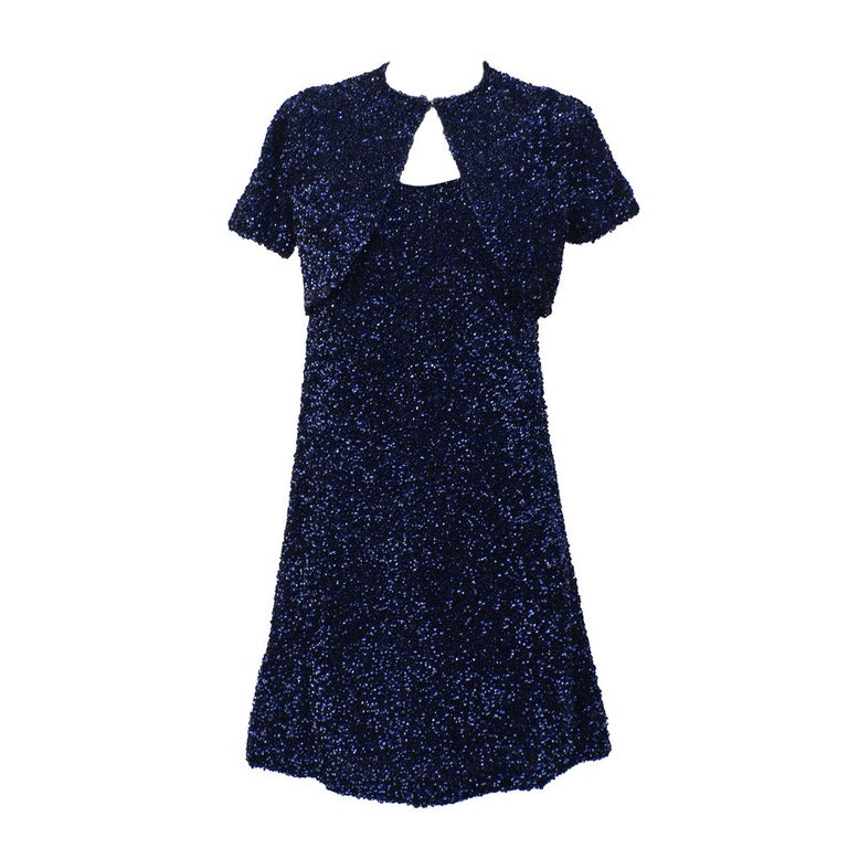 Jacques Griffe Navy Blue Sequin Mini Dress and Bolero Circa 1960 For Sale  at 1stDibs | jacques mini dress