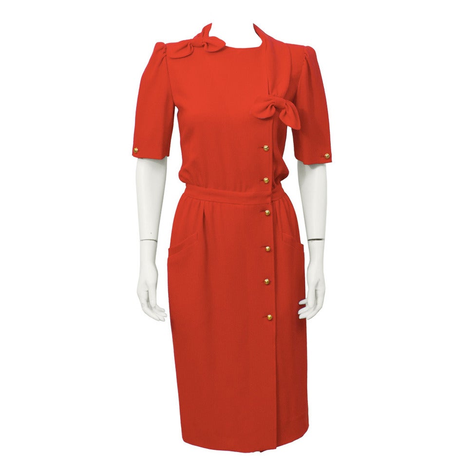 Valentino Red Day Dress Circa 1980's