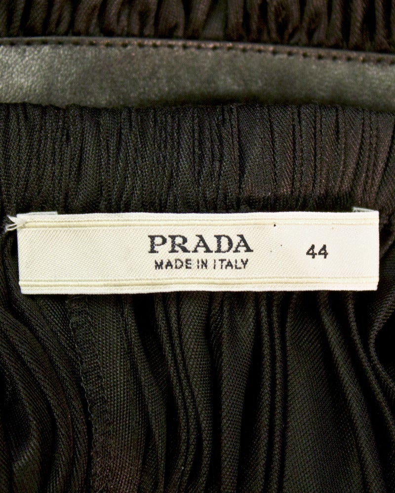 2002 Prada Black Grecian Gathered Dress with Leather Accents at 1stDibs