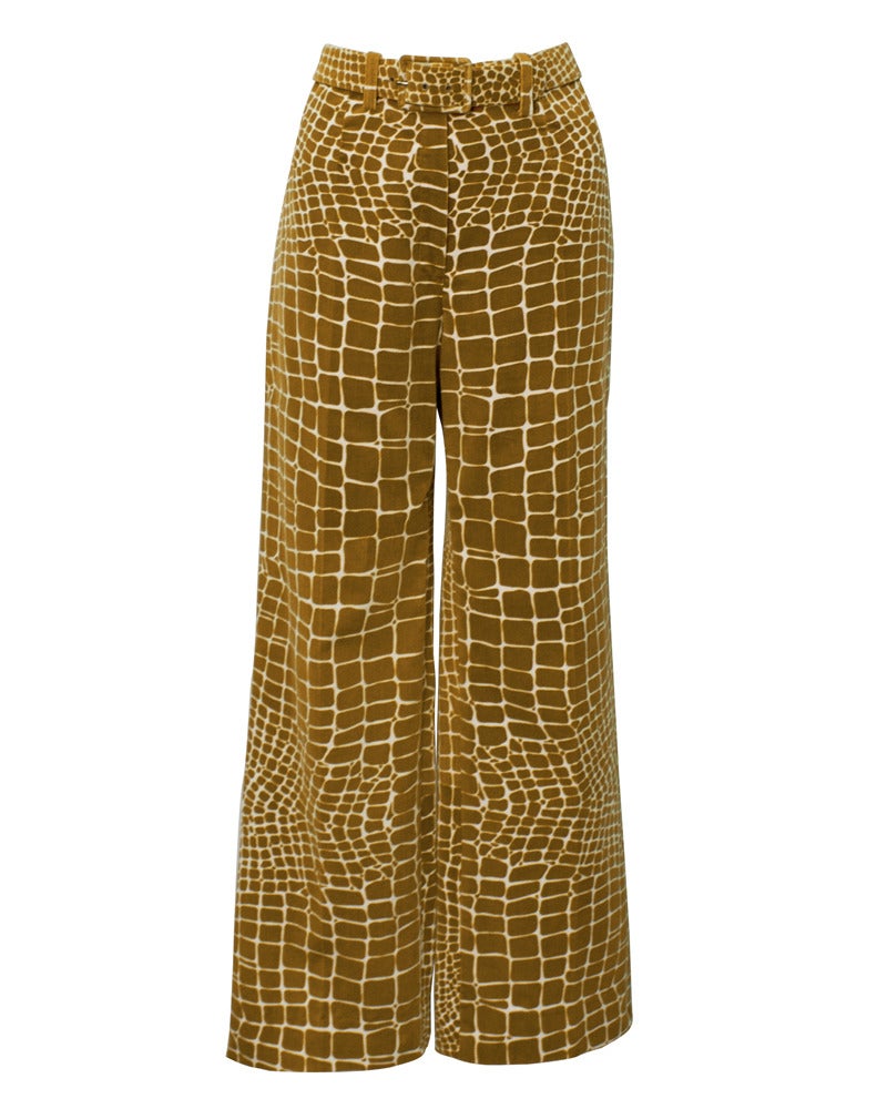 Brown Tiktiner Giraffe Print Velvet Pant Set Circa 1970's