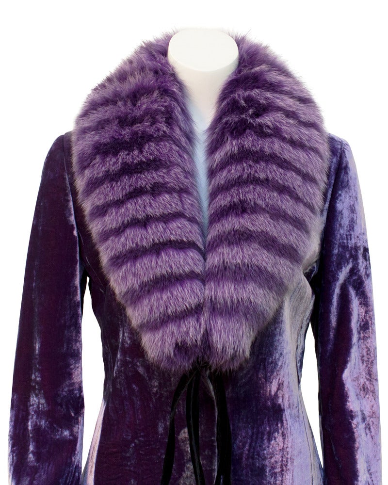 Women's Gianfranco Ferre 1980s Purple Velvet Pantsuit with Fur Stole