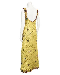 1970's Maggie Reeves Gold Gown with Paisley Beading