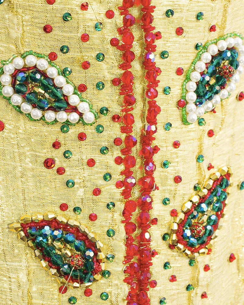 1970's Maggie Reeves Gold Gown with Paisley Beading For Sale 1