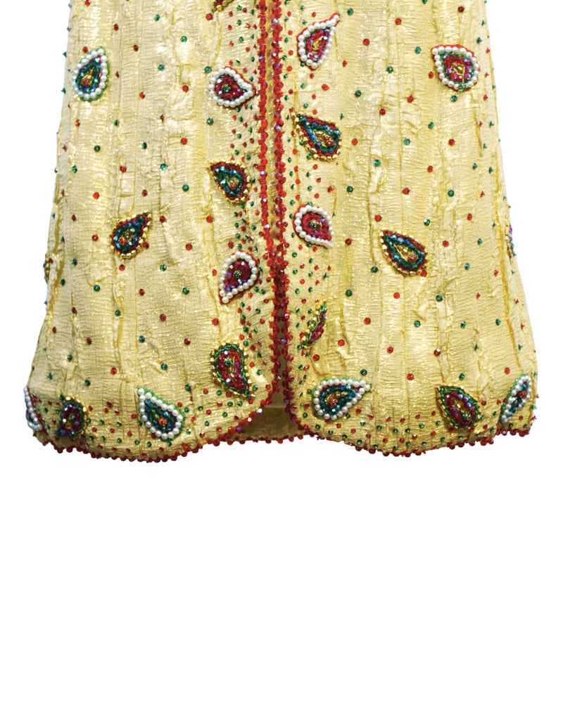Women's 1970's Maggie Reeves Gold Gown with Paisley Beading For Sale