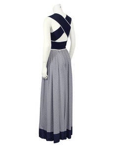 1970's Navy Blue & White Stripe Jumpsuit & Sheer Duster