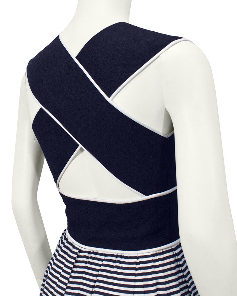 1970's Navy Blue & White Stripe Jumpsuit & Sheer Duster In Excellent Condition In Toronto, Ontario